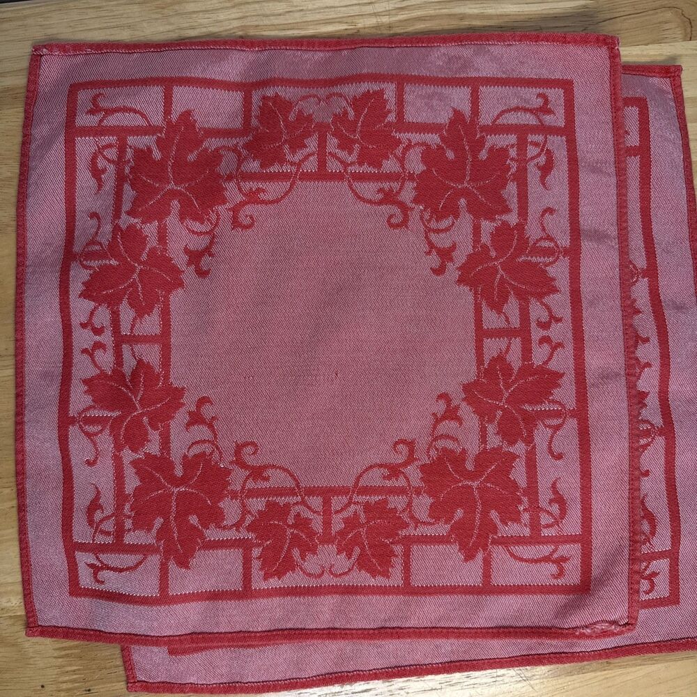Vintage Damask Napkins Set Of 6 Coral Red White Ivy Luncheon 12”x12” - Picture 7 of 10